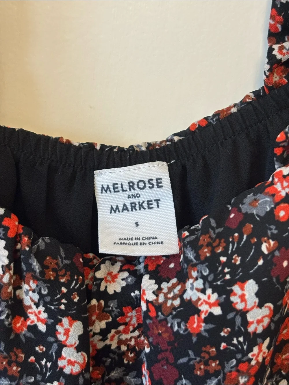 Melrose and Market Black Floral Tank with Red & White Blooms